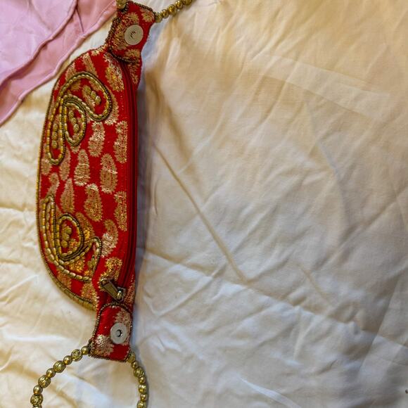 Maximalist Clutch & Pouch Lot | 7-Piece Y2K Silk Red Gold & Neon Pink Bundle - Picture 5 of 6